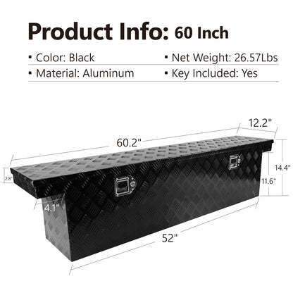 SPOFLYINN 60 Inch Heavy Duty Aluminum Stripes Plated Tool Box Waterproof Storage Toolbox with Lock for RV ATV Trailer Truck 60.2 inches