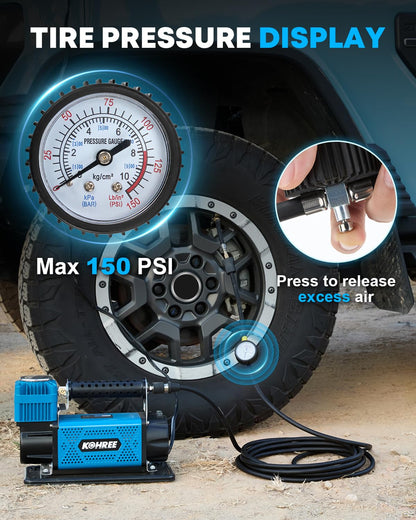 Kohree 12V Air Compressor, 7.06 CFM Fast Tire Inflator, Heavy Duty Tire Pump with Max 150 PSI for Offroad Truck, RV, 4x4 Vehicles