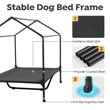 Veehoo 47" Dog House, 2-in-1 X-Large Dog House Outdoor Indoor Weatherproof, Outside Elevated Dog Cot Bed Dog Tent Shade, Three-Sided Breathable Mesh Windows and Sunshades, CWC2435CP