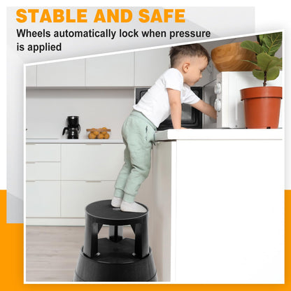 Briwooody 2 Pack Rolling Step Stool with Wheels Non-Slip Platform Retractable Portable Stool Max Load 330 Lbs for Kitchen Home Bathroom Office Library Garage