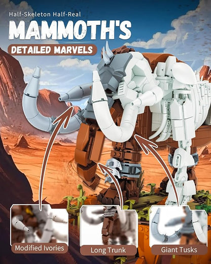 Huge Mammoth Fossil Building Kit with Habitat Base Elephant Crossing Toys Compatible with Lego Animal Dinosaur SetsBirthday Gift for Adults &amp Kids Aged 14+ 1310 PCS