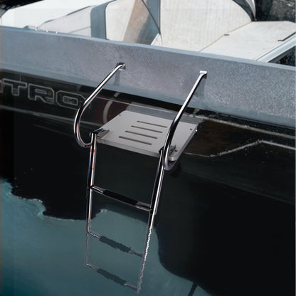 3-Step Boat Ladder with Swim Platform,Stainless Steel Dock Ladder with ABS Swim Platform 2 Handrails,500LBS Telescopic Boarding Ladder Dive Ladder for Pontoon Yacht