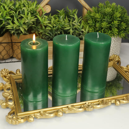 Weimingte Green Pillar Candles, Unscented Wax, 2.8x6 Inch, Smokeless Drip-Free, Set of 3, for Home Dining Room Christmas