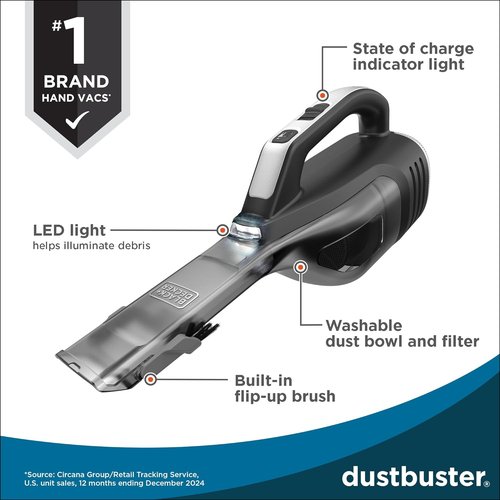 BLACK+DECKER Dustbuster Handheld Vacuum - Cordless, Lightweight Design with LED Light & Crevice Tool
