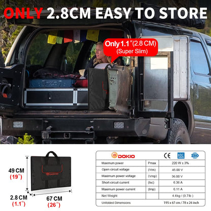 DOKIO 200W 36V Portable Foldable Solar Panel Kit, Compact 20x27.4in Design 9.7lb with Standalone Controller and USB, Monocrystalline Charger for 24V Batteries, Power Stations, RV Camping Emergency Use
