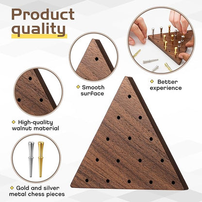 Estune 2 Set 4.3 Inch Walnut Wooden Triangle Peg Game Portable Board with Storage Bag Classical Peg Triangular Game for Adults Family Friends Home Winter Holiday Christmas Party