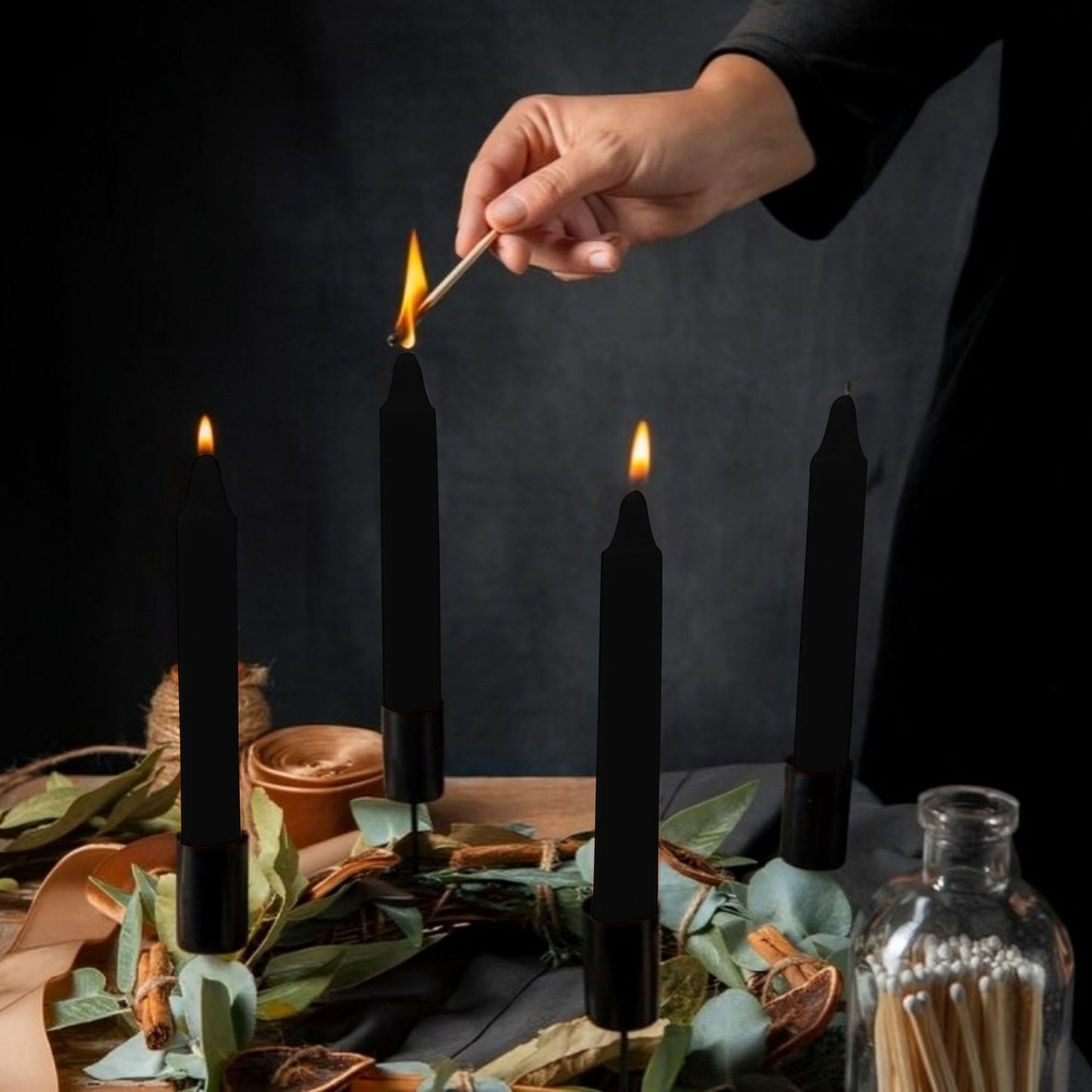 Vrinda® Set of 20-4" Mini Chime Ritual Spell Unscented Taper Candles – Ideal for Chime/Altar/Spell Work (Black)