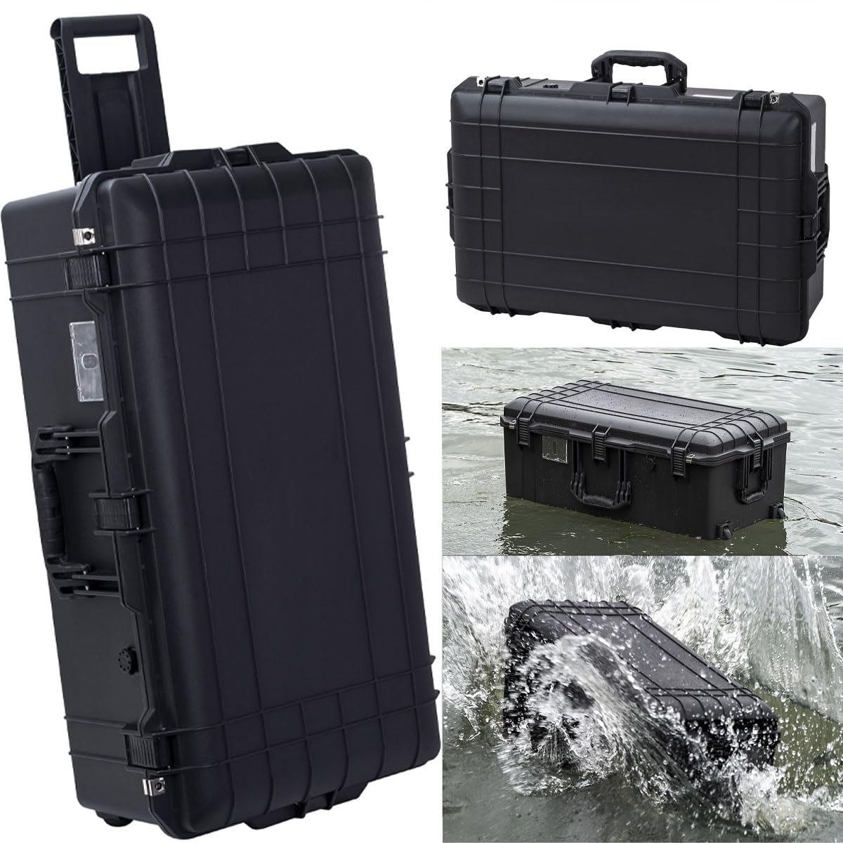 PISKGODSF 32" L x 18" W x 11" H Large Hard Case with Foam, Portable Rolling Hard Case with Wheels, Waterproof Shockproof Dustproof, Suitable for Cameras, Lenses, Camcorder, Instrument, Telescopes
