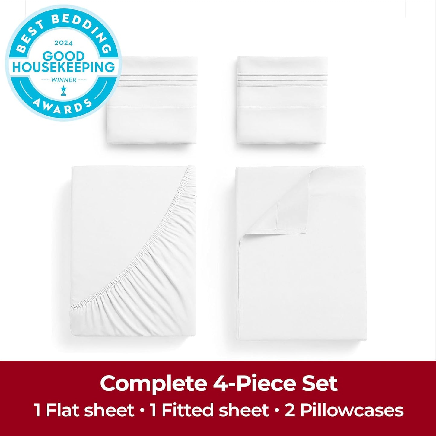 Mellanni Extra Deep King Sheets | 4-Piece Hotel Luxury Bedding Set - Ultra Soft, Cooling, Wrinkle-Resistant (King, White)
