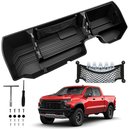 Abystar Under Seat Storage Box for Chevrolet Silverado & GMC Sierra 1500 2019–2026, 2500HD 3500HD 2020–2026, Rear Underseat Organizer, Hidden Tool Storage, No Drill Installation, Black
