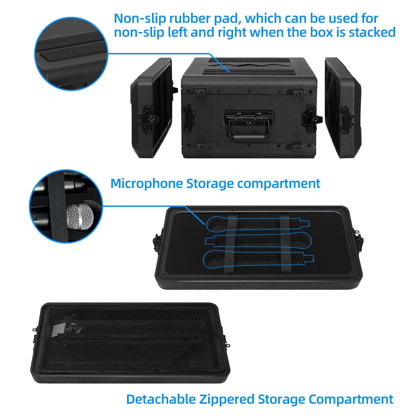 ECGOIOE 4U Rack Case Shallow 17" Depth, 19" Rackmount Flight Cases Easy Installation Portable Carry Watertight Dust Proof 2 Space Shockproof Mount Racks with Microphone Compartments Space Saving