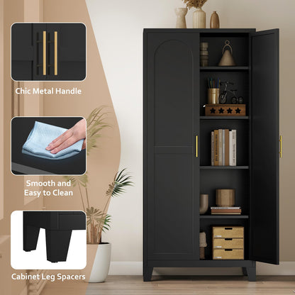 Zevemomo 70.87" H Metal Kitchen Pantry Cabinet, Freestanding Cupboard with 2 Doors and 4 Adjustable Shelves, Tall Metal Storage Cabinet for Kitchen, Bathroom, Dinning Room or Laundry Room （Black）