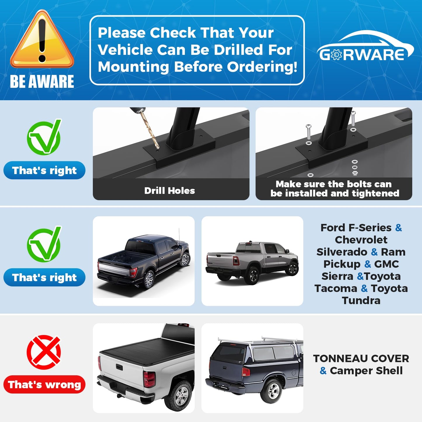 GORWARE Truck Ladder Rack, Aluminum Truck Rack 800lbs Capacity Adjustable Truck Bed Rack for Kayak, Surfboard, Tent, Ladder
