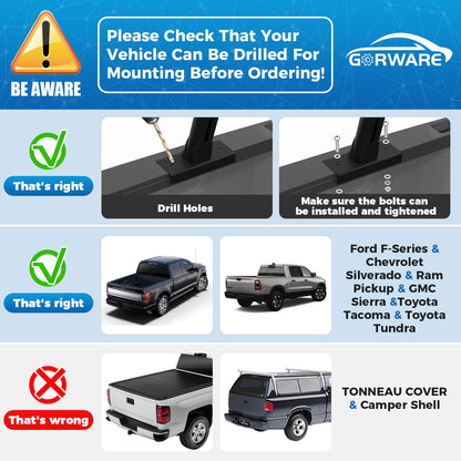 GORWARE Truck Ladder Rack, Aluminum Truck Rack 800lbs Capacity Adjustable Truck Bed Rack for Kayak, Surfboard, Tent, Ladder
