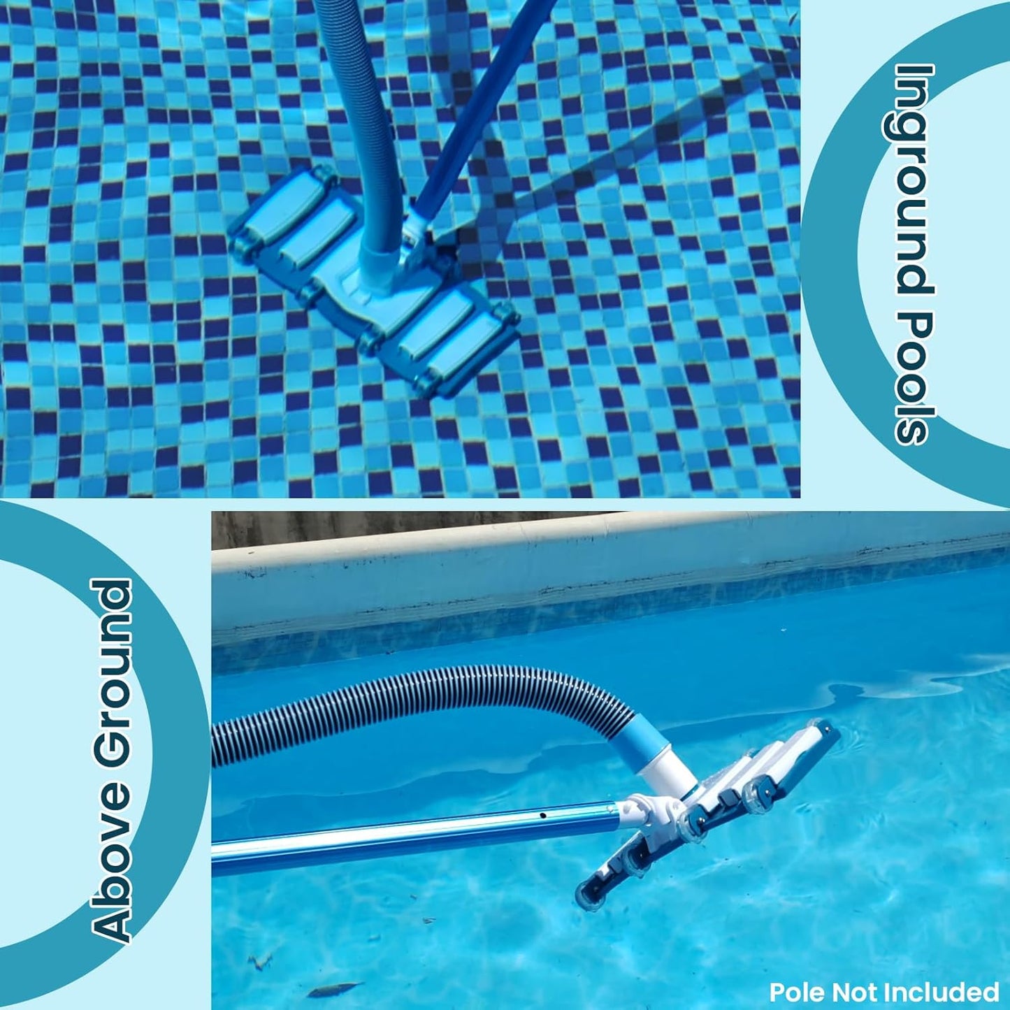 POOLWHALE Swimming Pool Vacuum Hose - 1.5-Inch x 30-Feet with Weighted Handle & Wheels for Easy Use