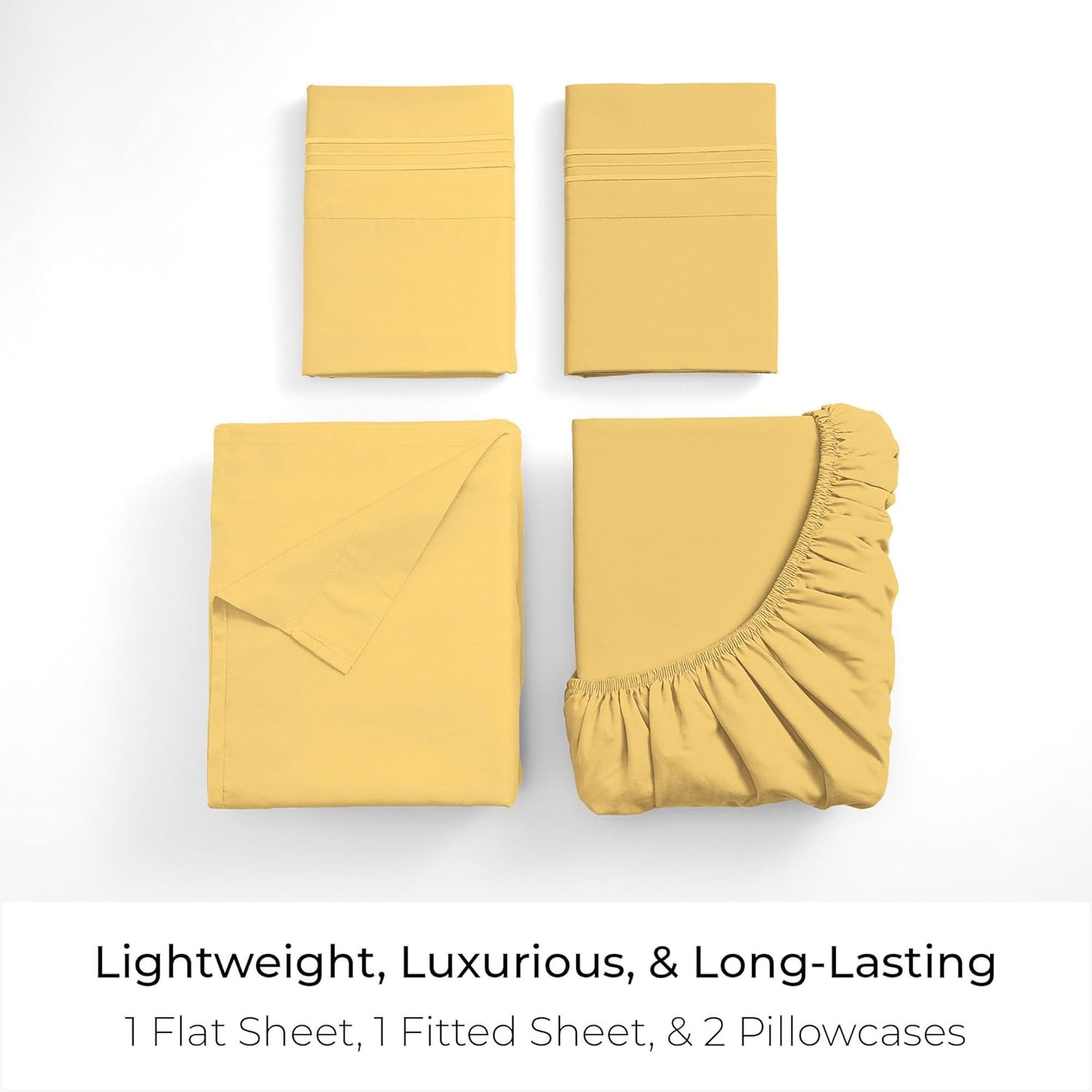 Mellanni California King Sheets Set - 4 PC Hotel Luxury Bedding | Extra Soft, Cooling, Wrinkle-Resistant (Yellow)