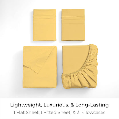 Mellanni California King Sheets Set - 4 PC Hotel Luxury Bedding | Extra Soft, Cooling, Wrinkle-Resistant (Yellow)