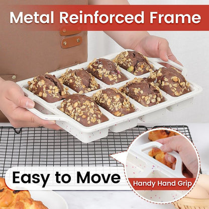 Mini Loaf Pan Silicone, Metal Reinforced Silicone Mini Bread Loaf Pan Nonstick Cornbread Pan 8 Cavities Small Loaf Pans for Baking Bread, Loaf, Meatloaf, Brownie, Butter 1Pack Red