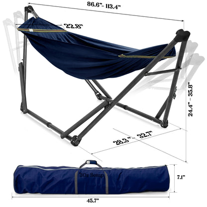 Tranquillo Uniki Hammock with Stand, 550 lbs Capacity – 30-Second Setup, Sturdy Steel Stand, 3-Year Warranty, Tool-Free Assembly, Premium Carry Bag Included, Outdoor & Indoor Hammock, Navy
