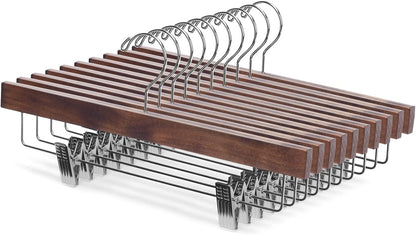 Nature Smile Wooden Pants Hangers with Clips - 10 Retro-Style Trousers Holders