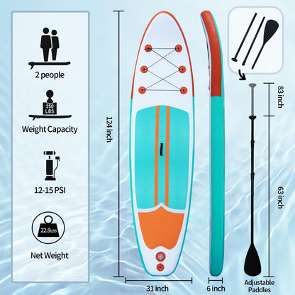 XHYCPY Inflatable Stand Up Paddle Board with SUP Accessories, Anti-Slip EVA Deck, 10’4’’ Inflatable Paddle Boards for Adults and Youth of All Skill Levels