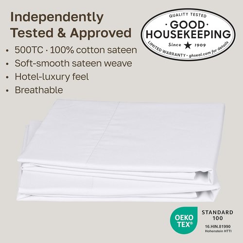 California Design Den Pillowcases - Soft & Silky 500 Thread Count 100% Cotton | Queen Size, Pure White