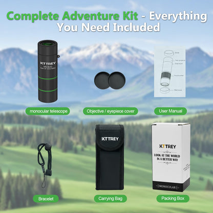 KTTREY 8x32 Monocular Telescope for Adults, High Power BAK4 Prism FMC Coating IPX7 Waterproof Compact Scope for Bird Watching Hunting Hiking Travel Gift with Carrying Case