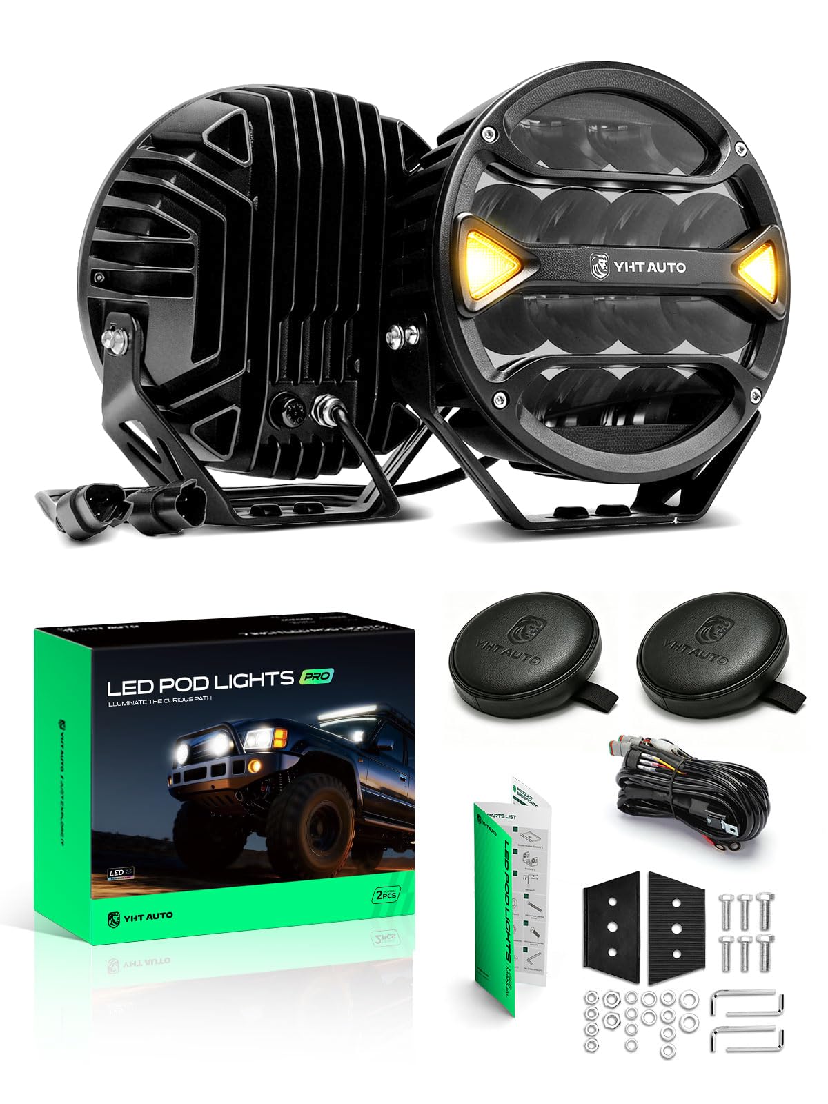 YHTAUTO 9 Inch LED Light Bars w/Wiring Harness & Light Cover, 180W, 12000LM, 5700K, Driving 12X45° Beam Off Road Camper Lights for Truck SUV ATV UTV Golf Cart Tractor Van Boat IP67 Waterproof Lamp