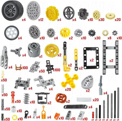 854pcs Technic Parts and Pieces Set: Gears Axles Pins Connectors Differential Tracks Shock Absorbers etc. Compatible with Major Brands. Toy Building Block for MOC Technical Accessories kit.