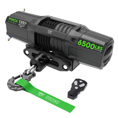 TYT 6500 lb UTV Winch with Wireless Remote and Wired Switch，12 Volt DC Electric Trailer Winch,1/4" x 50FT Synthetic Rope Winch with Rubber Stopper and Mounting Plate