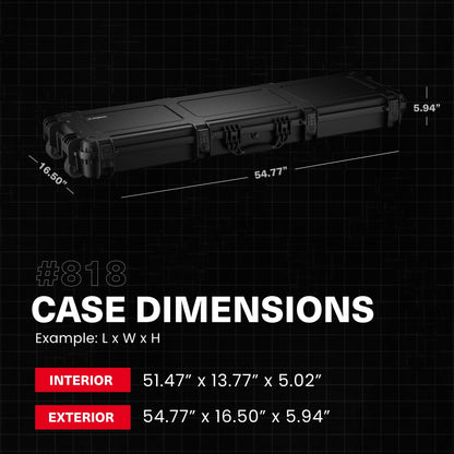 Condition 1 55" Long Gun Carrying Case Model 818 with Wheels, Rolling Hard Lockable Storage with Foam, IP67 Waterproof, TSA Friendly, Made in USA, 54.77"x16.50"x5.94"