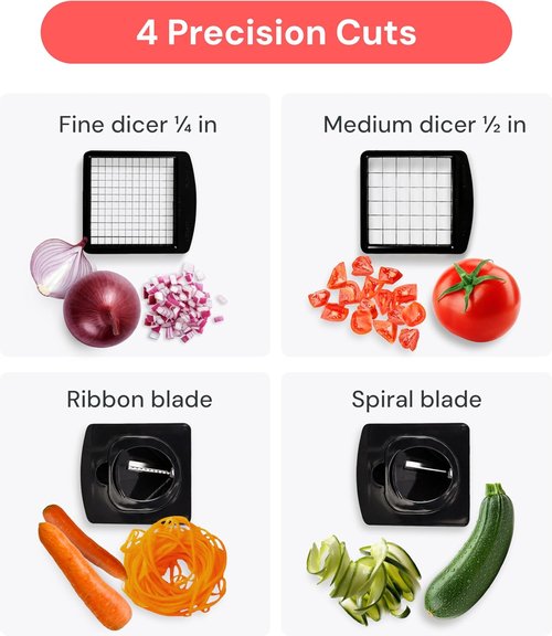 Fullstar Vegetable Chopper - 4-in-1 Pro Food Chopper & Spiralizer with Container | Essential Kitchen Gadget (White)
