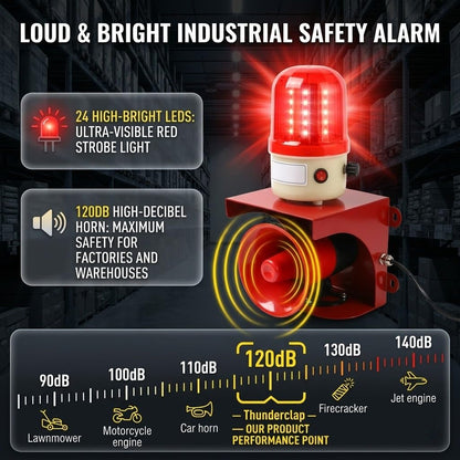 BOVZOR Industrial Siren Alarm Strobe Light Compatible with Factory and Gantry Crane Systems, AC 110V 120dB Loud Industrial Siren with Red Strobe Warning Light, IP55 Weather-Resistant Emergency Beacon