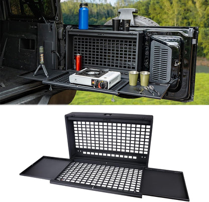 MAIKER Lockable Tailgate Table Compatible with Ford Bronco 2021–2025 4 Doors – Foldable MOLLE Storage Box, Camping Desk & Rear Cargo Shelf (Not for Bronco Sport)