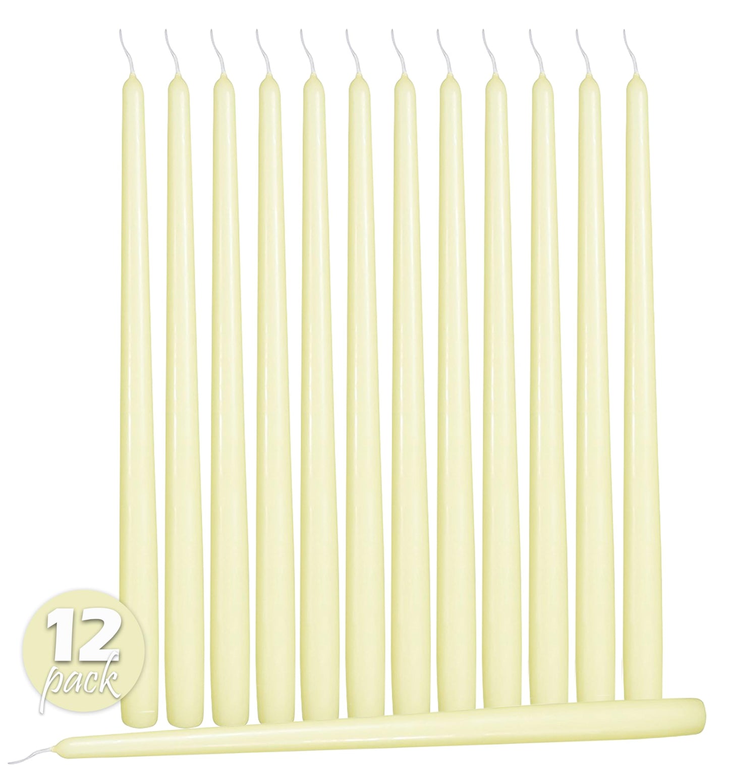 12 Pack Tall Taper Candles - 12 Inch Ivory Dripless, Unscented Dinner Candle - Paraffin Wax with Cotton Wicks - 10 Hour Burn Time