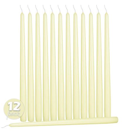 12 Pack Tall Taper Candles - 12 Inch Ivory Dripless, Unscented Dinner Candle - Paraffin Wax with Cotton Wicks - 10 Hour Burn Time