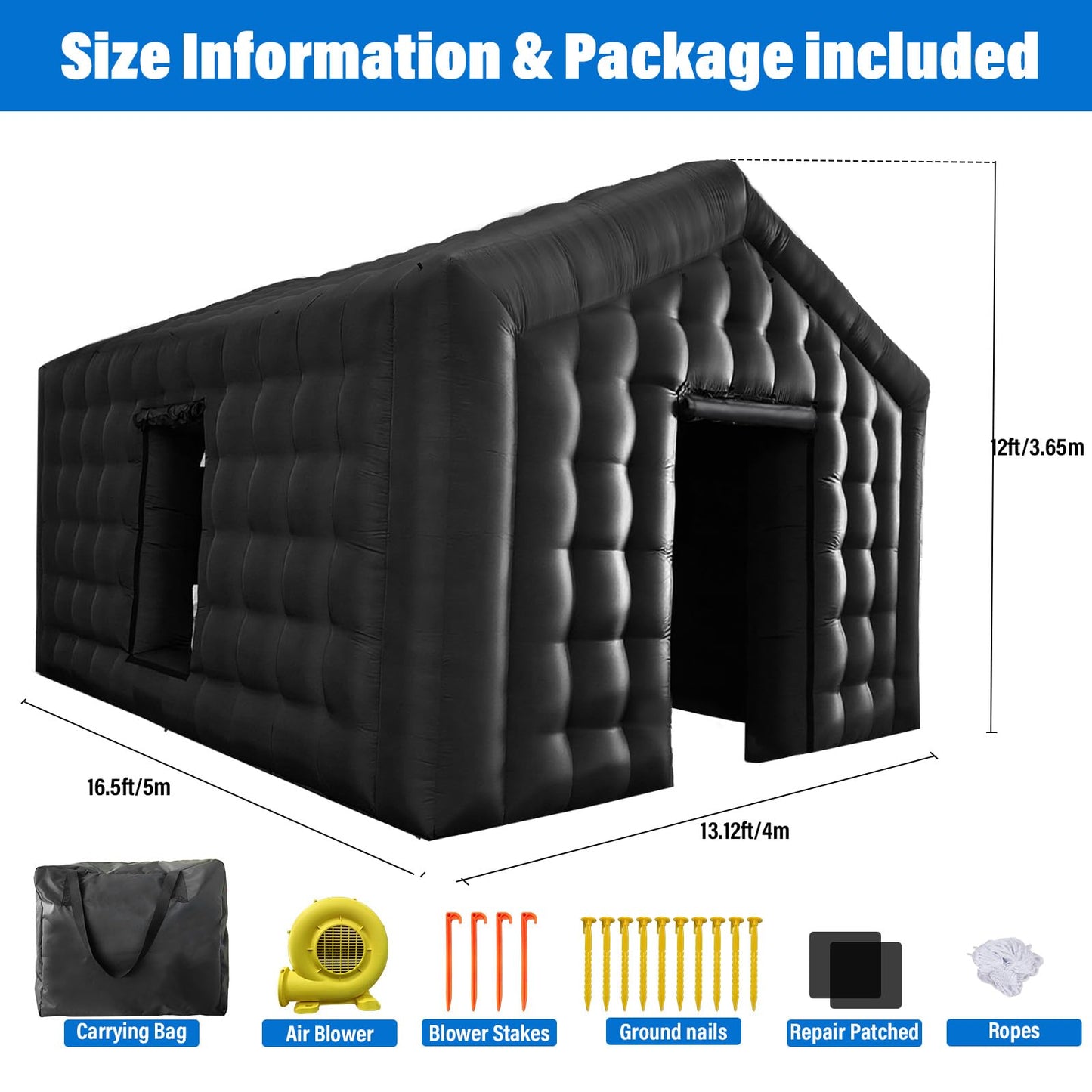 AKSPORT Inflatable Nightclub - Inflatable Party Tent for Adults with 2 Side Doors– Ideal for Music Festivals, Weddings, Raves, Corporate Events (Includes Blower & Repair Kit)