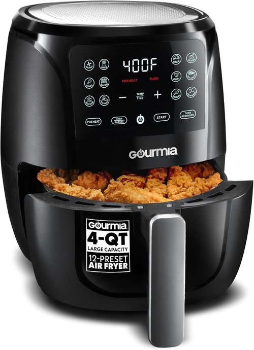 Gourmia Air Fryer - 4 Qt Capacity, Digital Display with 8 Cooking Presets | Compact Black Design