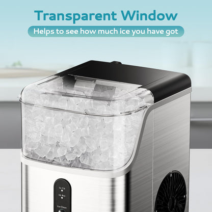 EUHOMY Nugget Ice Makers Countertop, Pebble Ice Maker Machine with 34lbs/24H Soft Ice, Self-Cleaning Sonic Ice Maker with Ice Scoop&Basket, Pellet Ice Maker for Home/Kitchen/Office(Stainless Steels)