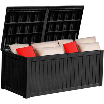 YITAHOME 180 Gallon Large Outdoor Storage XL Deck Box w/Divider for Patio Furniture,Outdoor Cushions, Garden Tools, Sports Equipment and Pool Supplies, Waterproof, Resin, Lockable, Black