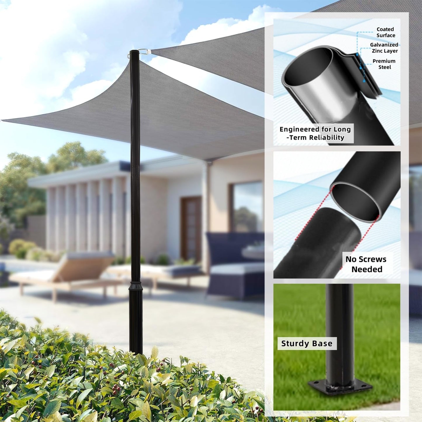 Lemoeyes Street Light Pole, 16ft Tall Split Street Lamp Post for Outdoor Street Courtyard Parking Lot Lighting Post Fixtures with Mounting Ground Cage (16FT 114+76mm)