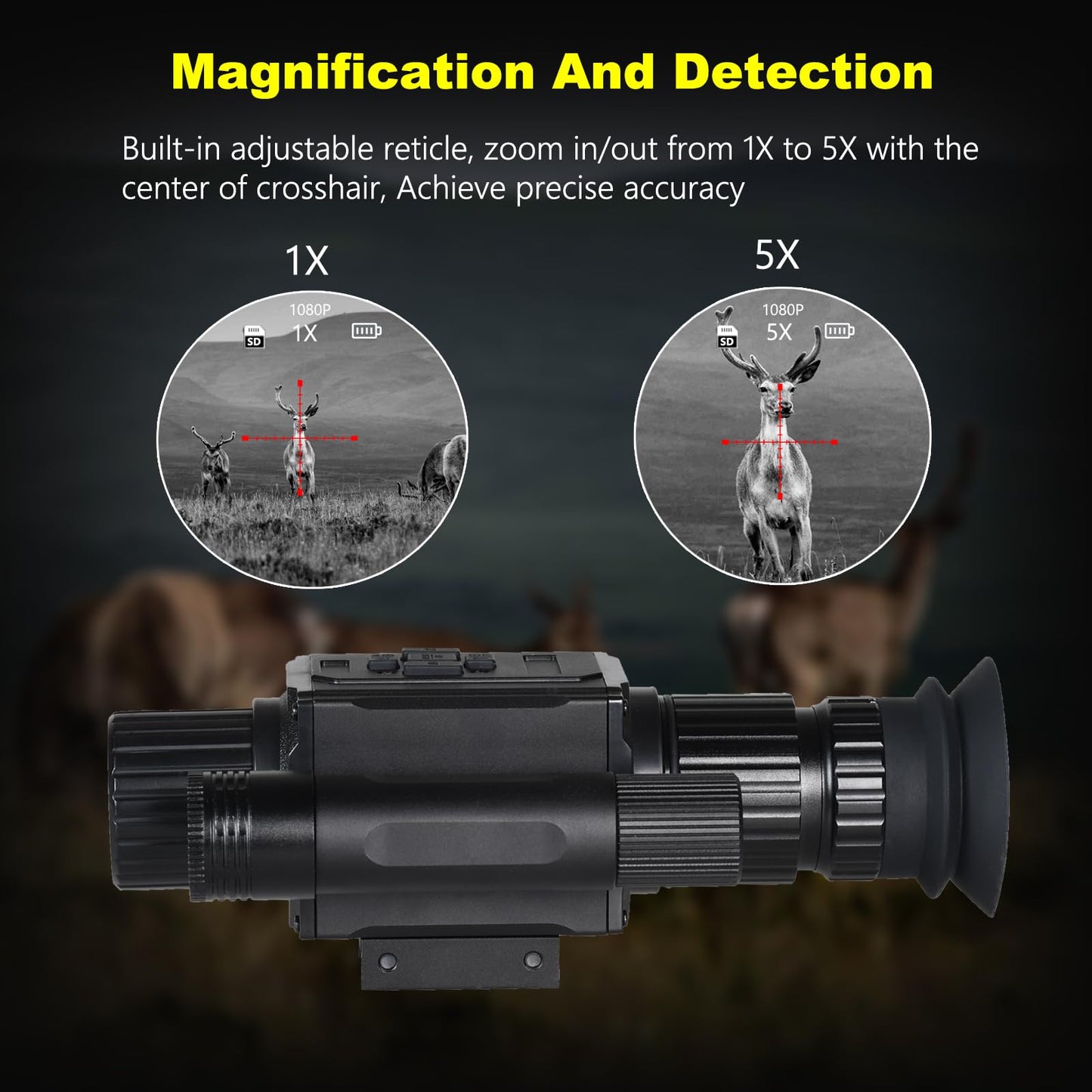 Digital Night Vision Monocular HD 1080P Infrared Night Vision Scope with 5X AI Zoom Video Recording, Hunting Night Vision Camera for Surveillance & Wildlife Observation