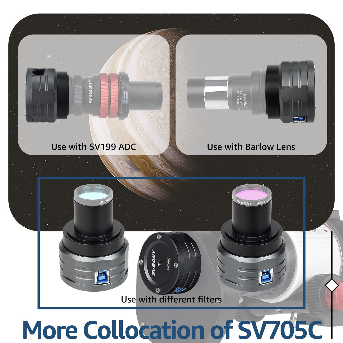 SVBONY SV705C Telescope Camera, IMX585 Sensor Astronomy Camera with USB 3.0, High Resolution Planets Camera, Astronomy Camera for Moon, Saturn, Planets and Deep Sky Astrophotography