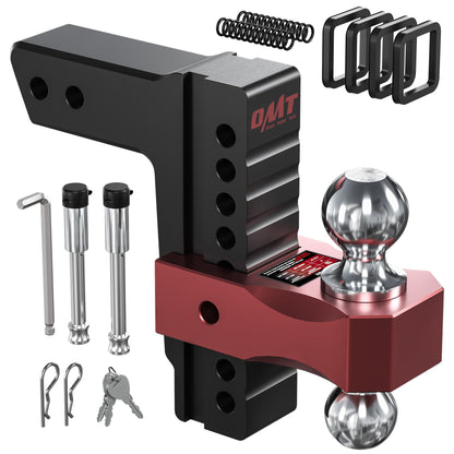 Orion Motor Tech Adjustable Trailer Hitch for 2.5 in. Receiver, Dual-Ball Mount Tow Hitch with 8" Drop/Rise 2" & 2-5/16" Balls, Drop Hitch with Locking Pins for Class IV V Vehicles 8000-18500 GTW, Red