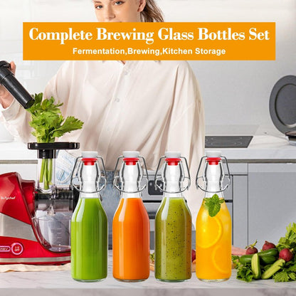 8oz Swing Top Glass Bottles - 12 Pack Flip Top Glass Bottle with Airtight Lid for Home Brewing, Fermentation, Beer, Vanilla Extract, Limoncelle, Kombucha, Kefir, Soda, Bonus Gaskets and Pourers