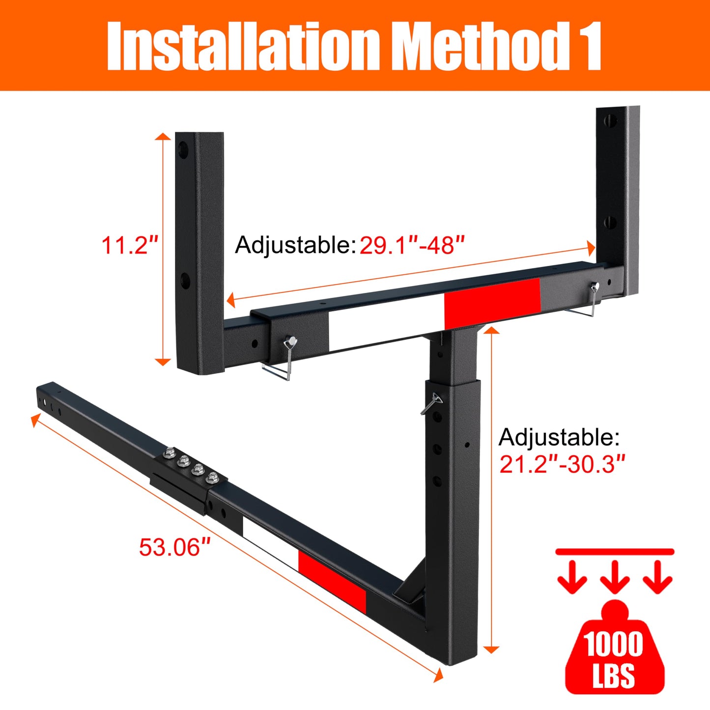 TRUSOON Upgrade Truck Bed Extender Hitch Mount, 2-in-1 Adjustable Kayak Hitch Extender, Heavy Duty Steel and 1000 lbs Load Capacity with Hitch Tightener Anti Rattle Stabilizer for Canoe, Lumber