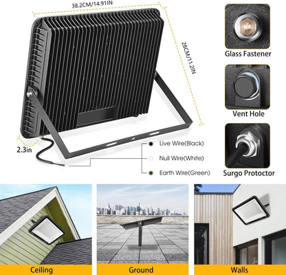 XYCN 3 pack 300W LED Flood Light,Super Bright Daylight (2000W Equivalent)42,500LM 5000K IP66 Waterproof Security Outdoor LED Arena Lights Commercial Lighting Floodlight for Backyard|Court|Stadium|Yard