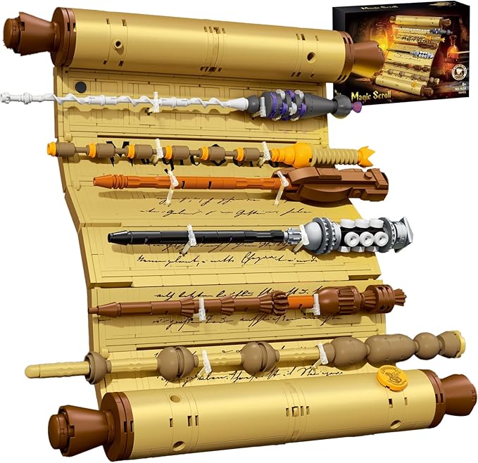 Inspired Magic Scroll Building Block Set with 7 Unique Wizard Wands Movie Fantasy Fans DIY Construction Toy for Enthusiasts Ideal Gift for Kids &amp Collectors