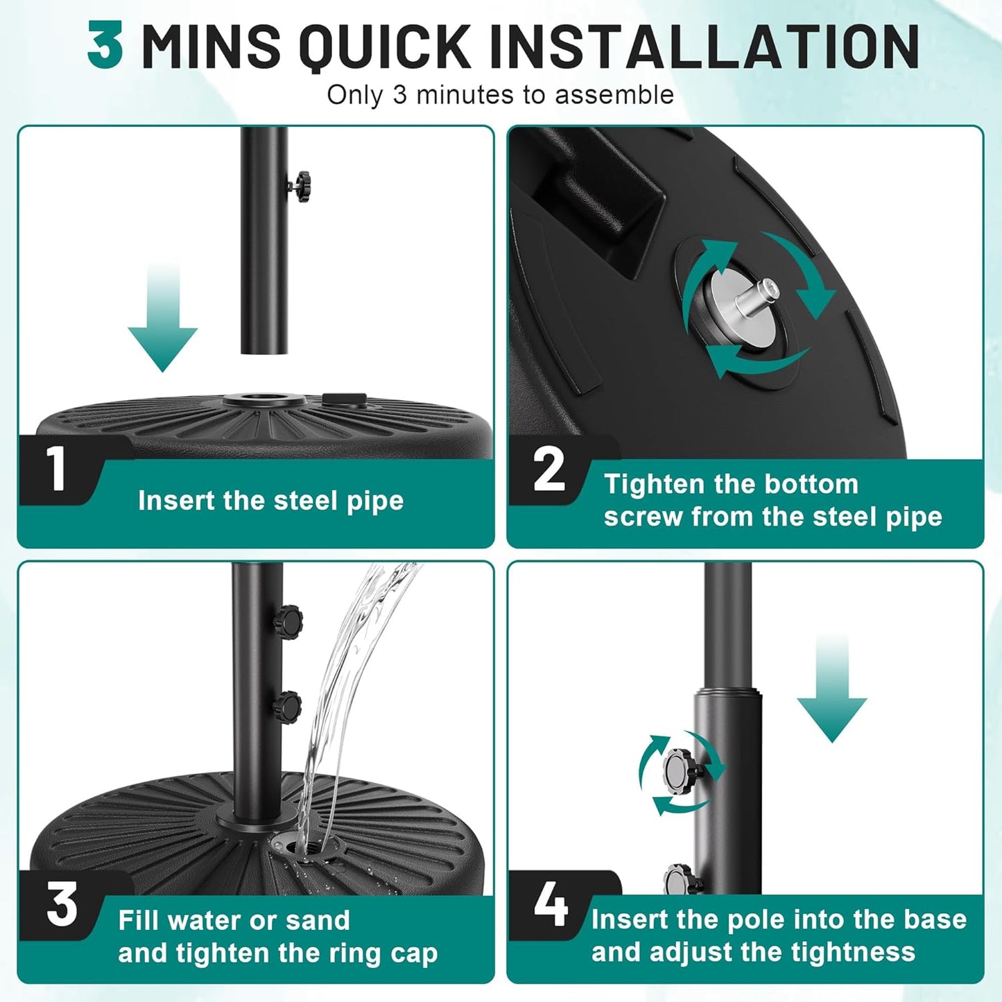 AreShark Patio Umbrella Stand - 81.5lb Max Capacity Water-Filled Base | Heavy Duty Black Outdoor Holder