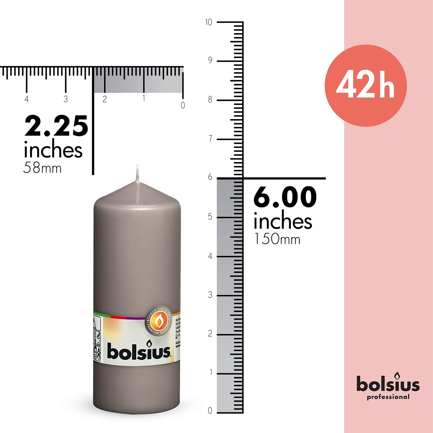 BOLSIUS 10 Grey Pillar Candles - 2.25 x 6 Inches - Premium European Quality - Individually Wrapped - 42 Burn Hours - Dripless Smokeless Unscented Dinner, Wedding, Party, & Restaurant Gray Candles
